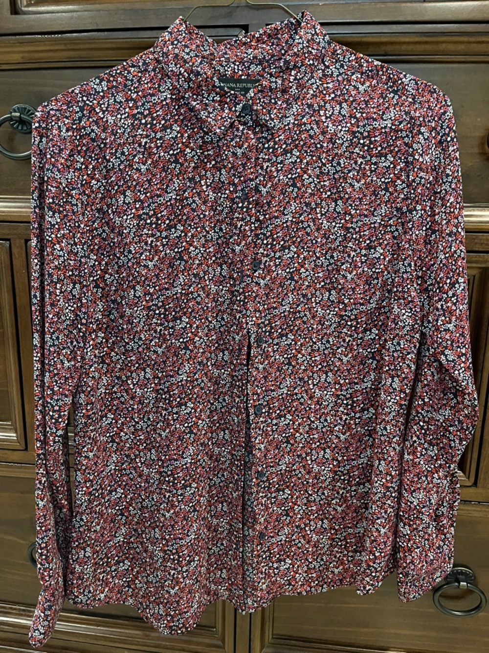 Banana Republic Red Multicolor Micro Floral Button-Down Shirt